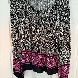Karen Kane Black White Pink Paisley Top